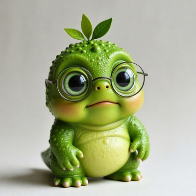 Cute green baby dinosaur with glasses