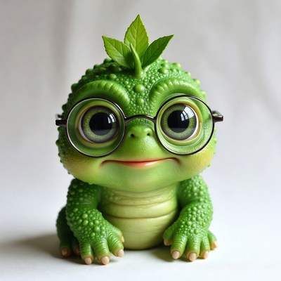 Cute green frog wearing glasses