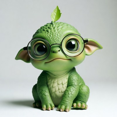 Cute green baby dragon with glasses