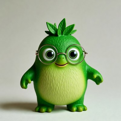 Cute green monster wearing glasses
