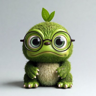 Cute green furry monster with glasses