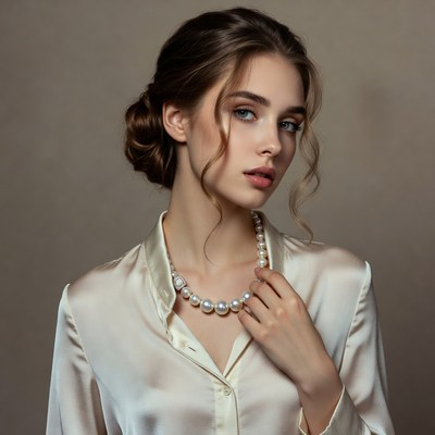 Woman wearing pearl necklace