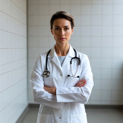 Female doctor arms crossed hospital