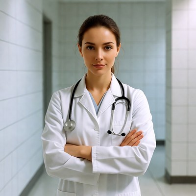 Female doctor with stethoscope in hospital