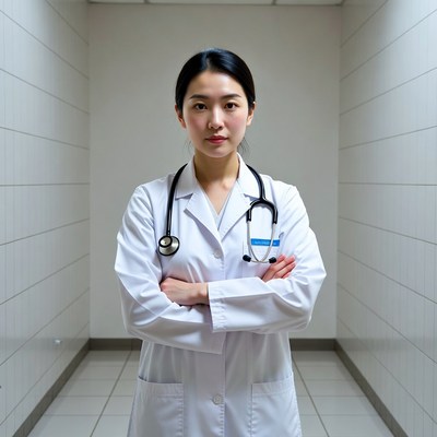 Asian female doctor arms crossed