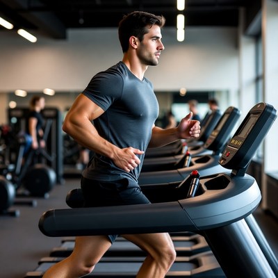 Man running on treadmill in gym
