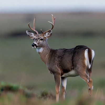 White-tailed buck standing in field
