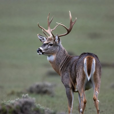 Buck with large antlers in field
