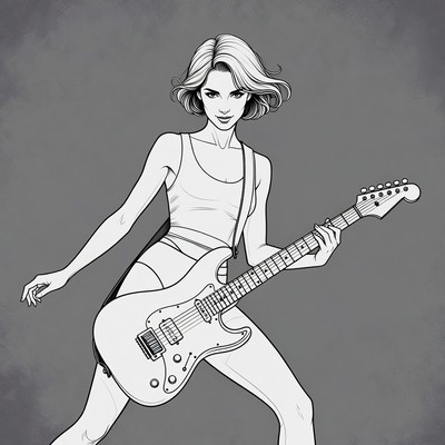 Blonde woman playing electric guitar