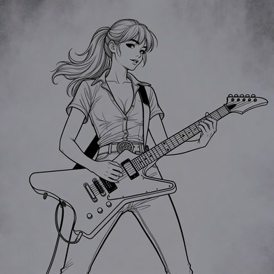 Blonde woman playing electric guitar