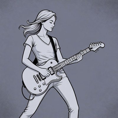 Blonde woman playing electric guitar