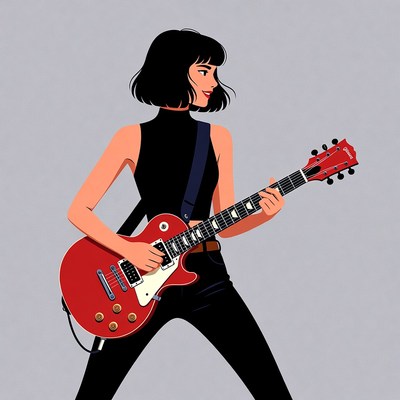 Woman playing red electric guitar