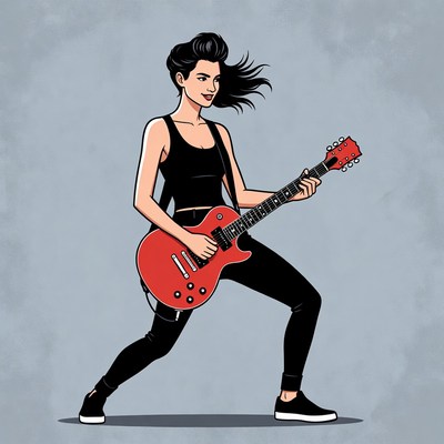 Woman playing red electric guitar