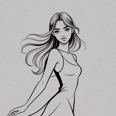 Woman with flowing hair illustration
