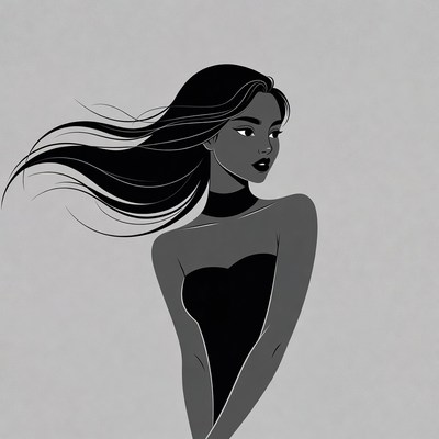 Black silhouette woman with flowing hair