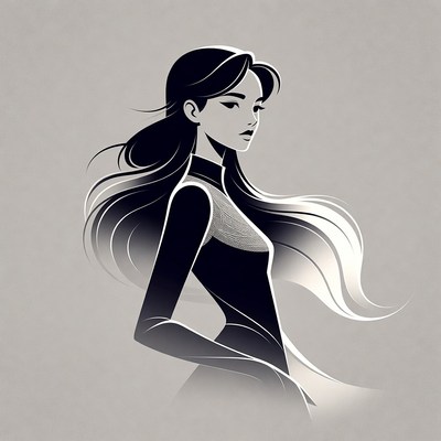 Asian woman in flowing dress profile