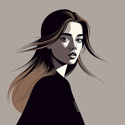 Woman with flowing hair illustration