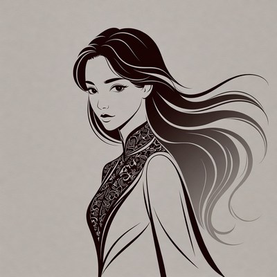 Asian woman in qipao with flowing hair