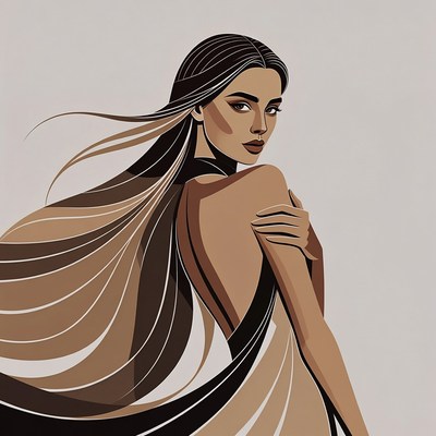 Woman with flowing long hair