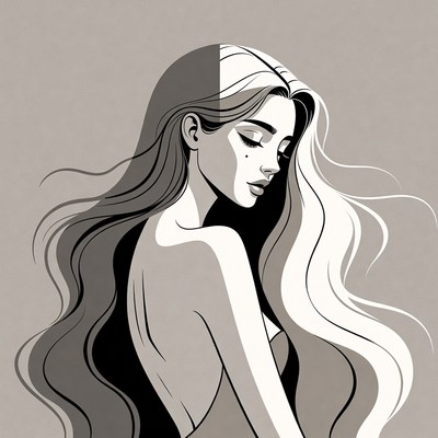 Profile of Woman with Flowing Hair