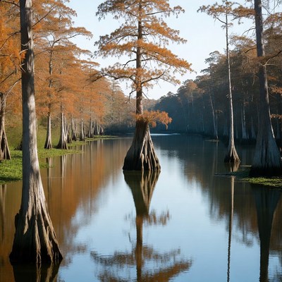 Bald Cypress Trees in Swamp