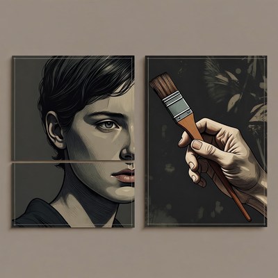 Woman's Face Painted by Hand with Brush