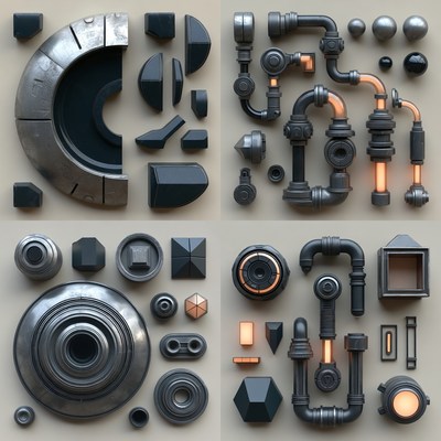 3D Sci-Fi Pipes and Mechanical Parts