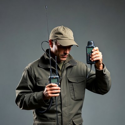 Man holding two handheld GPS devices