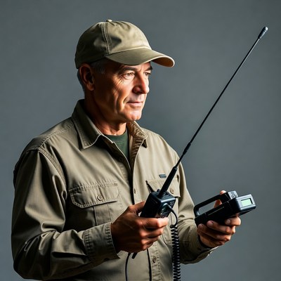Man holding two walkie-talkies