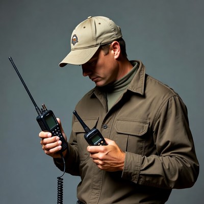 Man holding two walkie-talkies