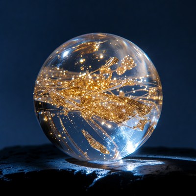 Gold Flakes in Clear Glass Sphere