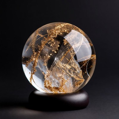 Gold Flakes Crystal Ball on Stand