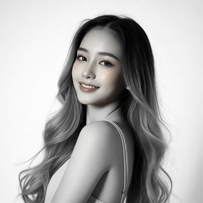 Smiling Asian woman with long hair