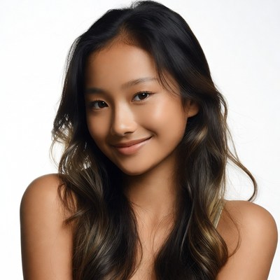 Smiling Asian woman with long hair
