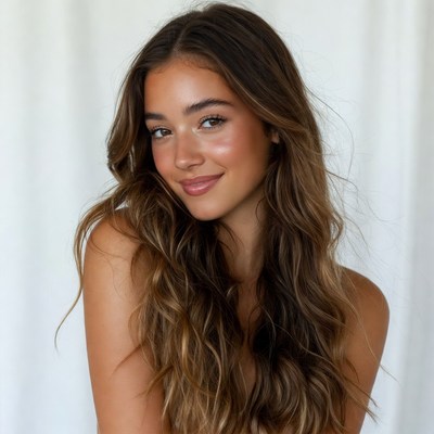 Smiling woman with wavy brown hair