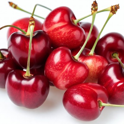 Fresh red cherries on white background