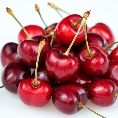 Fresh red cherries with stems