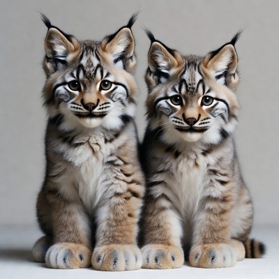 Two Cute Lynx Kittens Sitting