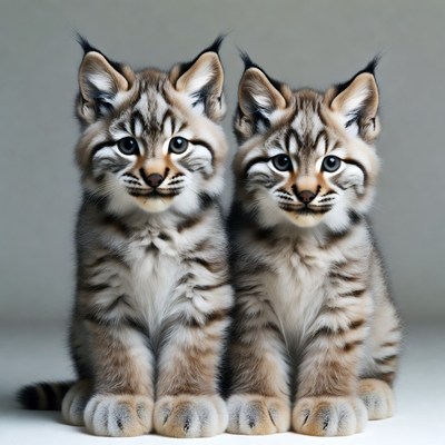 Two Cute Lynx Kittens Sitting