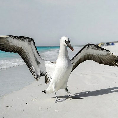 Wandering Albatross spreading wings on beach