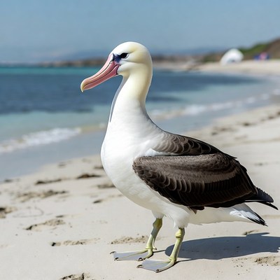 Shoebill stork on beach