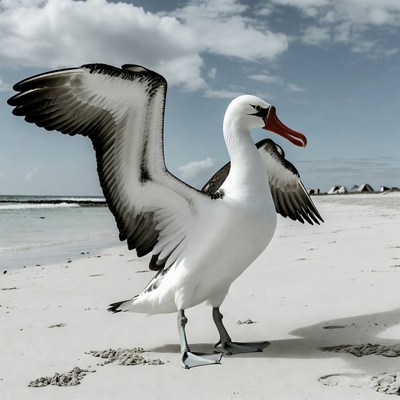 Wandering Albatross spreading wings on beach