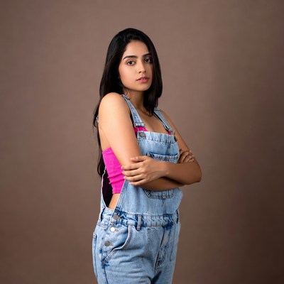 Indian woman in denim overalls