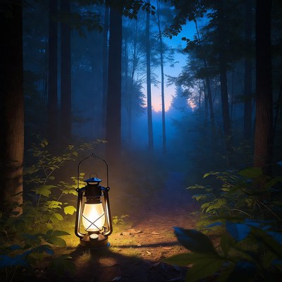 Lantern on Forest Path