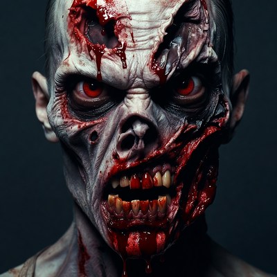 Gruesome zombie close-up portrait