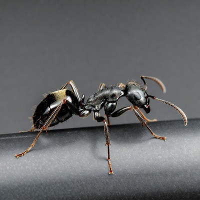 Black ant on gray surface