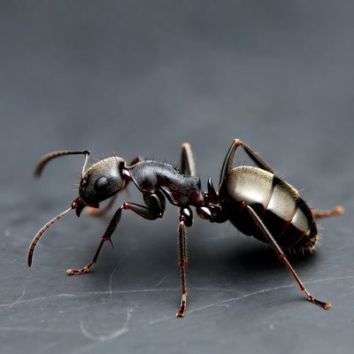 Black ant on dark surface