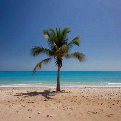 Single Palm Tree on Beach