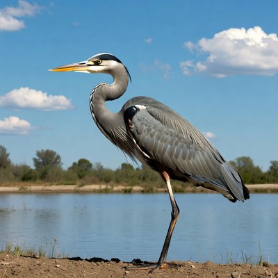 Great Blue Heron by lakeside