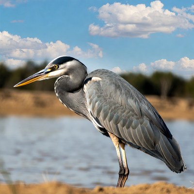 Great Blue Heron by lakeside
